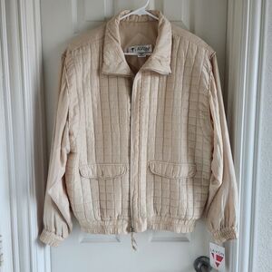 Lavon Women Champagne Silk Quilted Bomber Jacket ZL115592CA Large NWT